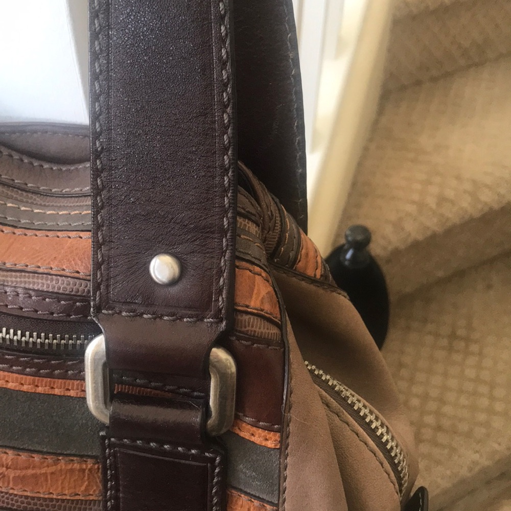 Fossil leather and suede patchwork satchel - Picture 3 of 13